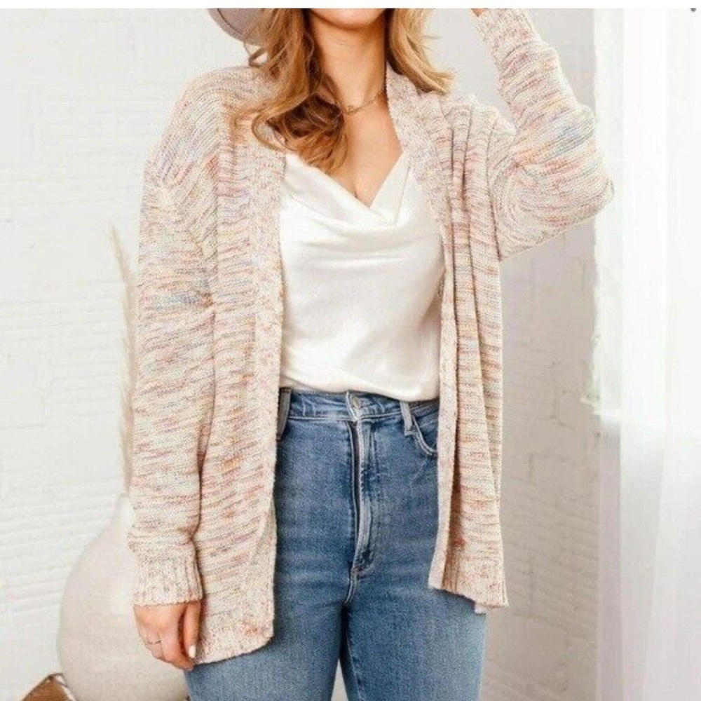 Talbots Beige Long Cottage Boho Costal Knit Cardigan Sweater Women’s‎ Sz XL